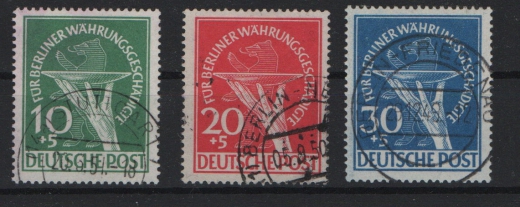 Berlin, 1949, Mi.- Nrn.: 68- 70, Der Währungsgeschädigtensatz gestempelt, kpl. Satz, je tiefstgeprüft Schlegel BPP! Luxussatz!