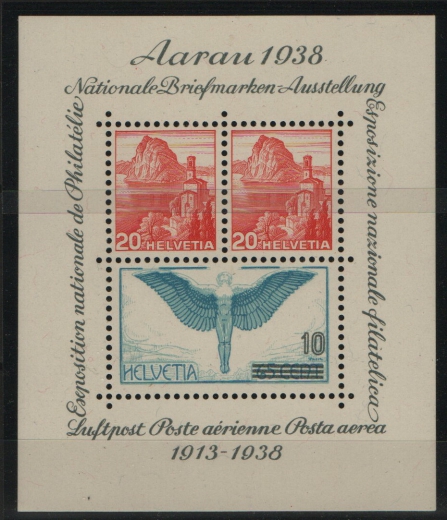 Schweiz, 1938, Mi.- Nr.: Bl. 4, **! Qualitätsstück! Selten!