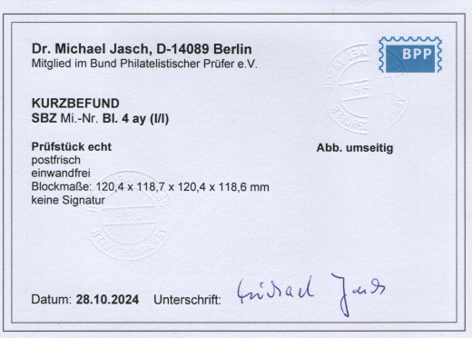 Thüringen, 1946, Bl. 4 a y, **, mit akt. Kurz- Befund Dr. Jasch BPP: echt + einwandfrei, Luxusstück!