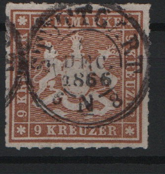 Württemberg, 1866, Mi.- Nr.: 33 a, gestempelt! Qualitätsstück, selten!