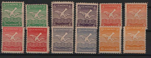 D. - OST, Lokalausgaben, Falkensee, 1945, Mi.- Nrn.: 1a + b - 6a + b, **! Je gepr. BPP! Sehr selten!