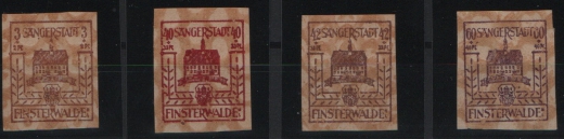 D. - OST, Lokalausgaben, Finsterwalde, 1946, Mi.- Nrn.: 1 aG, 10 G, 11 G + 12 G, **! Sehr selten!