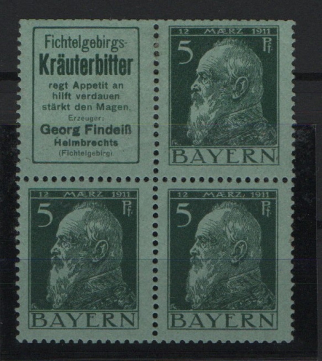 Bayern, 1912 / 13, Zusammendruck Mi.- Nr.: W 1.53, *, (+ Anhang **!), sehr selten!