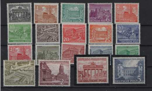 Berlin, 1949, Mi.- Nrn.: 42- 60, **, Der Bautensatz I, Mi.- Nrn.: 58- 60 je tiefstgeprüft Schlegel BPP! Qualitätssatz!