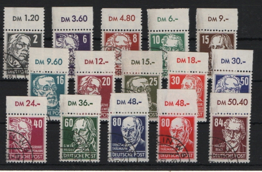 DDR, 1952 / 53, Mi.- Nrn.: 327- 341 je vom Or.!, der Persönlichkeiten II- Satz! Philatelistisch gestempelt!