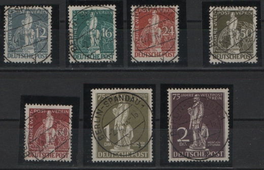 Berlin, 1949, Mi.- Nrn.: 35- 41, je zentrisch, einheitlich gesempelt! Der Stephan- Satz! Luxussatz!