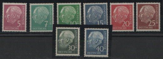 BRD, 1954/57, Mi.- Nrn.: 179- /-186y + 259- 60y, Der Heuss- Lumogensatz, **!