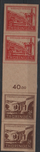 Thüringen, 1946, SZd Mi.- Nr.: 2 b y (+ je 1 anhängende Marke), **, tiefstgeprüft Ströh BPP