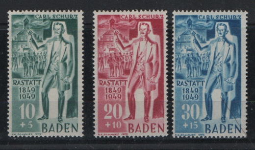 FRZ - Baden, 1949, Mi.- Nrn.: 50- 52, **, Qualitätssatz!