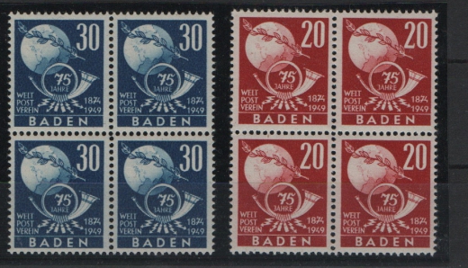 FRZ - Baden, 1949, Mi.- Nrn.: 56 + 57, je im 4er- Block, **, Qualitätssatz!