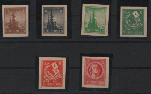 Thüringen, 1946, Mi.- Nr.: 92- 97 AX je in ungezähnt, **! Selten!
