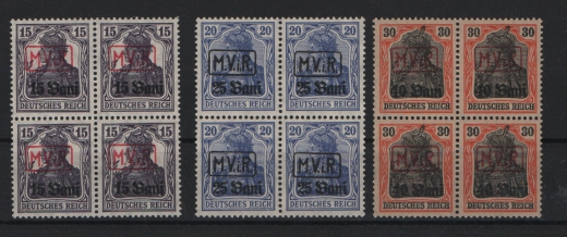 Dt. Bes. I. WK., 1917, M.V.i.R., Mi.- Nr.: 1-3, je im 4er- Block, **! Selten!