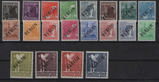 Berlin, 1948, Mi.- Nrn.: 1- 20, kpl., Der Schwarz- Aufdruck- Satz, **, je tiefstgeprüft Schlegel BPP! Selten!