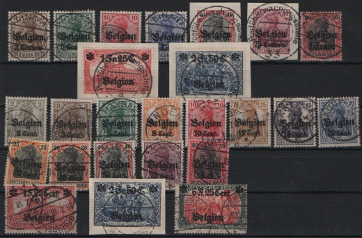 Dt. Bes. I. WK., Landpost in Belgien, Mi.- Nrn.: 1- 25, gestempelter Qualitätssatz! Selten!
