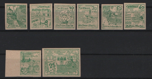 D. - OST, Lokalausgaben, Cottbus, 1946, Mi.- Nrn.: 3P, 6P, 7P, 10P, 11P, 14P- 16P , **! teils gepr. / signiert Sturm / BPP! Sehr selten!