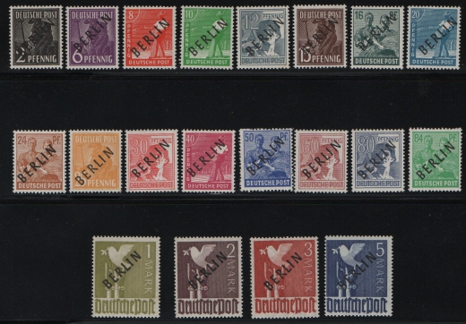 Berlin, 1948, Mi.- Nrn.: 1- 20, kpl., Der Schwarz- Aufdruck- Satz, **, je tiefstgeprüft / signiert Rehfeld! Selten!