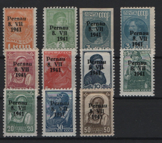 III. Reich, Dt. Bes. II. WK, Estland- Pärnu, 1941, Mi.- Nr.: 1 II- 10 II mit 3II A + B, **, Kabinettstücke! Selten!