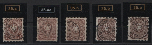 DR, Pfennige, 1875- 79, Mi.- Nr.: 35a, aa, b (hell+ dunkel) + c, gestempelt, alle geprüft BPP! Qualität: Kabinett- Luxus!