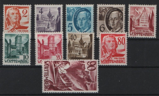 FRZ - Württemberg- Hohenzollern, 1948 / 49, Mi.- Nrn.: 28- 37, **, Kabinettsatz! Selten!