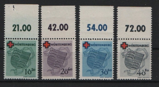 FRZ - Württemberg- Hohenzollern, 1949, Mi.- Nrn.: 40 A - 43 A, **, je vom / mit Or.! Kabinettsatz!