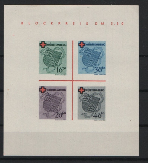 FRZ- Württemberg, 1949, Mi.- Nr.: Bl. 1, (*) wie ausgegeben