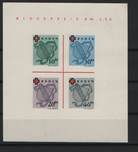 FRZ- Baden, 1949, Mi.- Nr.: Bl. 2, (*) wie ausgegeben