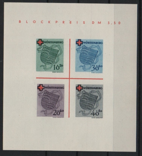 FRZ- Württemberg, 1949, Mi.- Nr.: Bl. 1, (*) wie ausgegeben