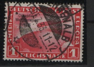 III. Reich, 1933, Mi.- Nr.: 496, die 1 Mk. Chikagofahrt, gestempelt! Tiefgeprüft Schlegel BPP! In dieser Qualität selten!