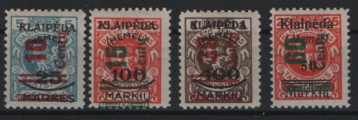 Memelgebiet, 1923, Mi.- Nrn.: 230- 233, je *, kpl. Satz! Selten!