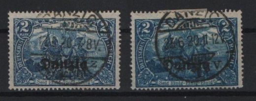 Danzig, 1920, Mi.- Nr.: 11 a + b, gestempelt, je tiefgeprüft BPP!