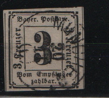 Bayern, ca. 1862, Mi.- Nr.: Portomarke Nr. 1, gestempelt, tiefstgeprüft Brettl BPP! Seltenes Luxusstück!