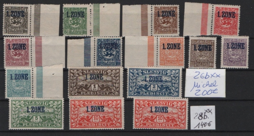 Dt. Abstimmungsgebiete, 1920, Schleswig, Zone 1, Mi.- Nrn.: 15- 28 (incl. 26b, 28 a + b), **, kpl. Satz, selten!