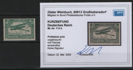 DR, Infla, 1919, Mi.- Nr.: 112 b, *, akt Kurzbefund Weinbuch BPP! Selten!