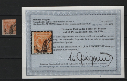 DAP Türkei, 1889 / 90, Mi.- Nr.: 9 a (!), mit Plf.: VI, gestempelt, akt. Befund Wiegand BPP: e+e! Luxusstück! Sehr selten!