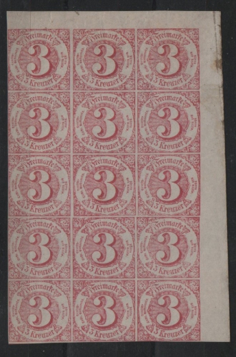 T. + T., ca. 1862, Mi.- Nr.: 32 (15x, im ER- 15er- Block), 12x ** / 3x *, akt. Fotoattest Sem BPP, sehr selten!