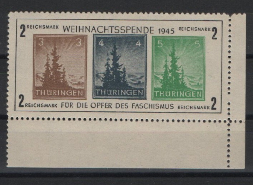 Thüringen, 1945, Bl. 1 x vom ER, **, mit Fotoattest Ströh BPP: echt + einwandfrei, Luxusstück. Sehr selten!