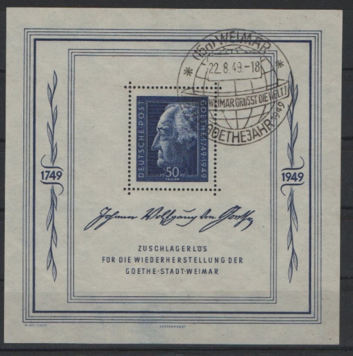 SBZ, Allgem. Ausgaben, 1949, Mi.- Nr.: Bl. 6, gestempelt mit Weltkugelstempel!, K.- Befund Dr. Ruscher BPP, echt + e! Luxusstück!