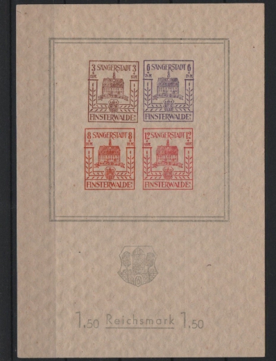 D.- OST, Lokalausgaben, Finsterwalde, 1946, Mi.- Nrn.: Bl. 1 yy (dünnes Papier), **, akt. FA Kunz BPP: e+e! Luxusstück!