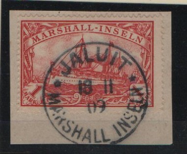 Dt. Kolonien, Marshall- Inseln, 1901, Mi.- Nr.: 22, gestempelt auf kl. Briefstück! Luxusstück! Selten!