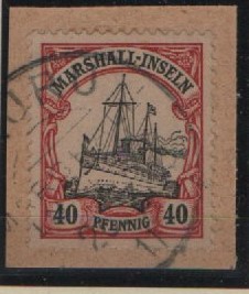 Dt. Kolonien, Stempel, Marshall- Inseln, 1911, Mi.- Nr.: 20, auf kl. Briefstück, gestempelt mit Nauru, selten!