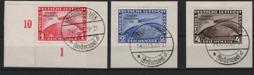 III. Reich, 1933, Mi.- Nr.: 496- 98 (496 mit ER!), Chikagofahrt- Satz, gestempelt, Fotoattest Schlegel BPP: e+e! Sehr selten!