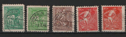 SBZ, MVP, 1945, Mi.- Nr.: 23 a + b, 24, 25 a +b, gestempelt, alle tief(st)geprüft / signiert Anke (24) + Kramp BPP! Qualitätssatz! Selten!