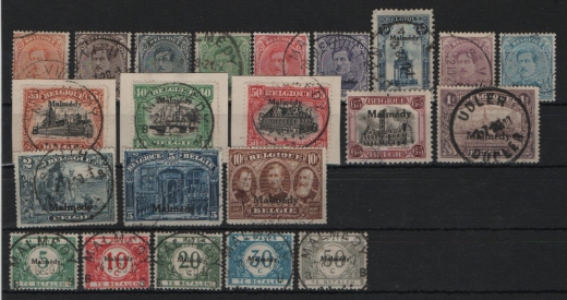 Malmedy, 1920, Mi.- Nrn.: 1- 17 + Portomarken, gestempelt, Kabinett- / Bedarfserhaltung, selten!
