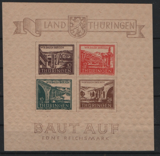 Thüringen, 1946, Bl. 4 yc, **, Fotoattest Dr. Jasch BPP: echt + ...., Kabinettstück, sehr selten!