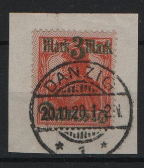 Danzig, 1920, Mi.- Nr.: 44 II, gestempelt, auf kl. Briefstück! Selten!