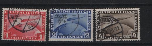 III. Reich, 1933, Mi.- Nr.: 496- 98, Der Chikagofahrt- Satz, gestempelt, je tief(st)gepüft Schlegel BPP! Sehr selten!