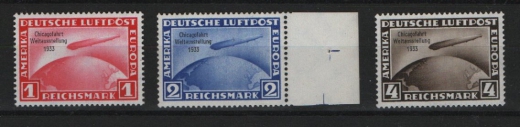 III. Reich, 1933, Mi.- Nr.: 496- 98, Chikagofahrt- Satz, ** / postfrisch, akt. Fotoattest Schlegel BPP: e+e! Sehr selten!