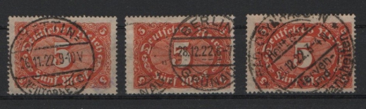 DR, Infla, 1922, Mi.- Nr.: 194 a, b + c, gestempelt, b + c tiefstgeprüft Infla Berlin WE! Selten!