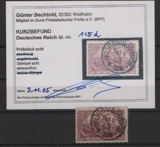 DR, Infla, 1920, Mi.- Nr.: 115 d, gestempelt, K.- Befund Bechtold BPP: e+e! Luxusstück!