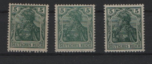 Dt. Kaiserreich, 1915 / 18, Mi.- Nrn.: 85 II a, d +  e, **, d + e tiefstgeprüft Zenker BPP / VÖB! Qualitätsstücke! Selten!